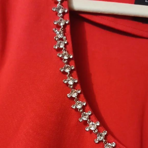 Eloquii Red Long Sleeve Dress with Embellished Neckline - Picture 10 of 10